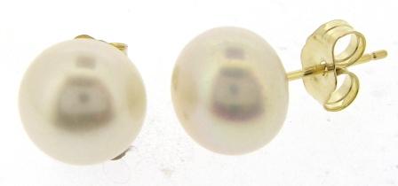 9ct Yellow Gold Freshwater Pearl Button Stud Earrings