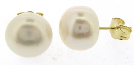 Elegant 9ct Yellow Gold Freshwater Pearl Button Stud Earrings