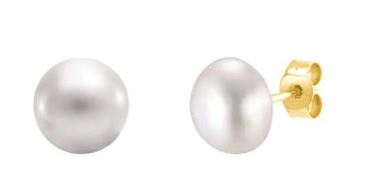 9ct Yellow Gold Freshwater Pearl Button Stud Earrings