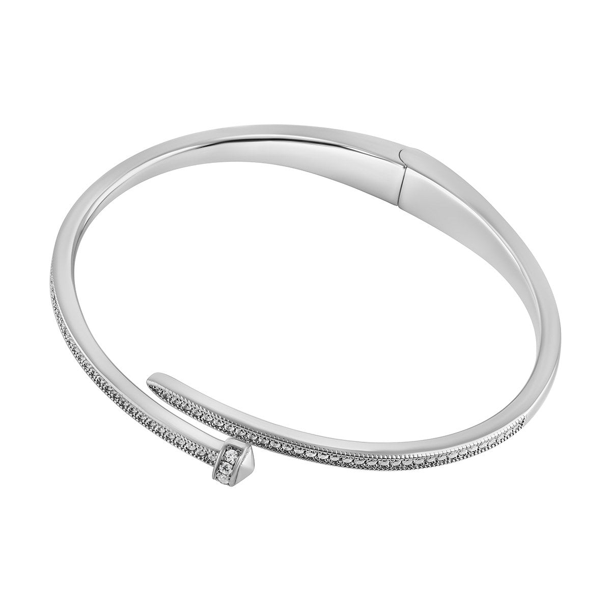 Sterling Silver Cubic Zirconia Nail Bangle - 5.5cm