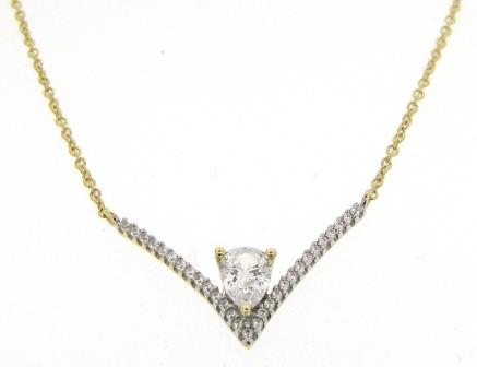 9ct Yellow Gold Cubic Zirconia V-Shape Necklace
