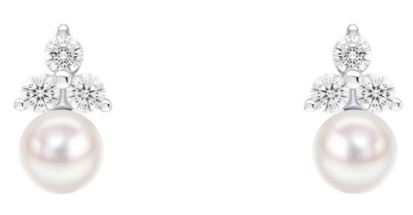 Sterling Silver Triology CZ and Shell Pearl Stud Earrings
