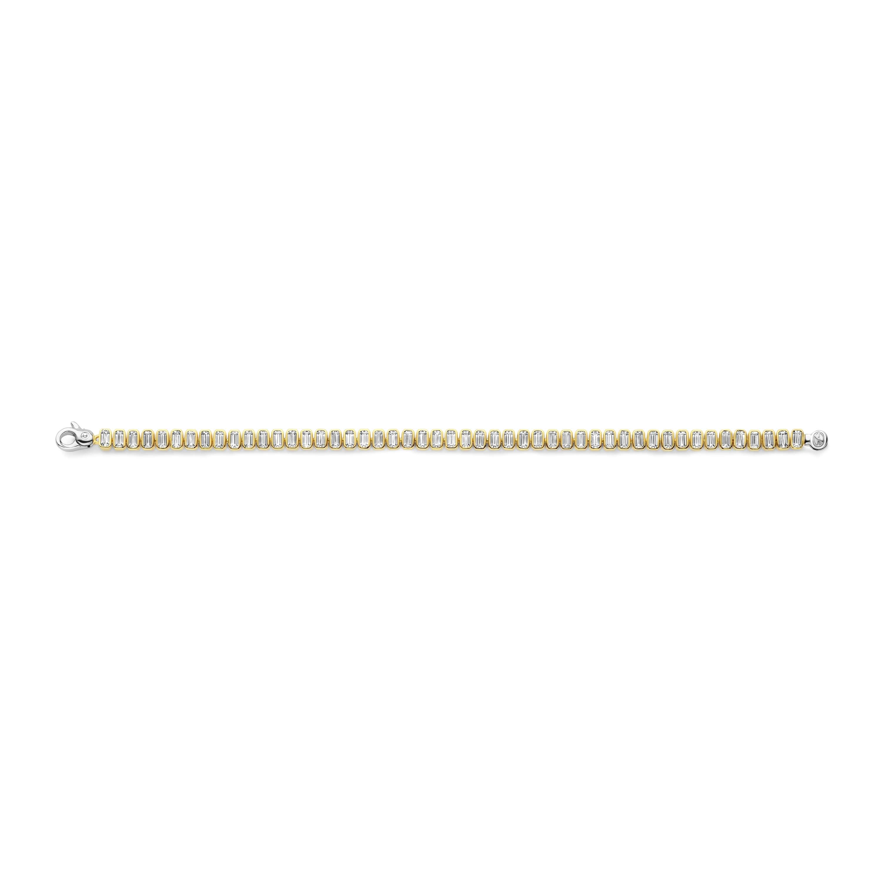 Ti Sento Gold Plated Rectangular Bezel Set CZ Tennis Bracelet
