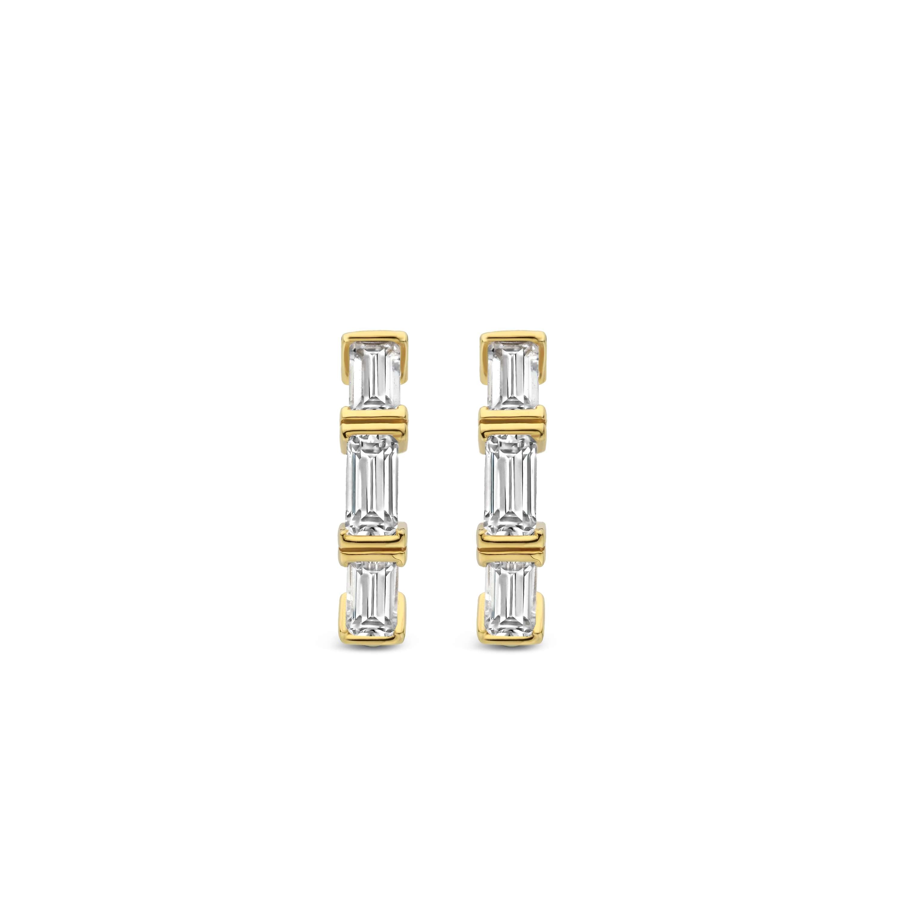 Ti Sento Sterling Silver & Gold Plated Three Stone CZ Hoop Earrings