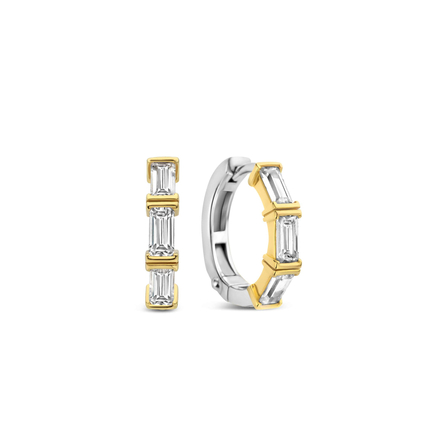 Ti Sento Sterling Silver & Gold Plated Three Stone CZ Hoop Earrings