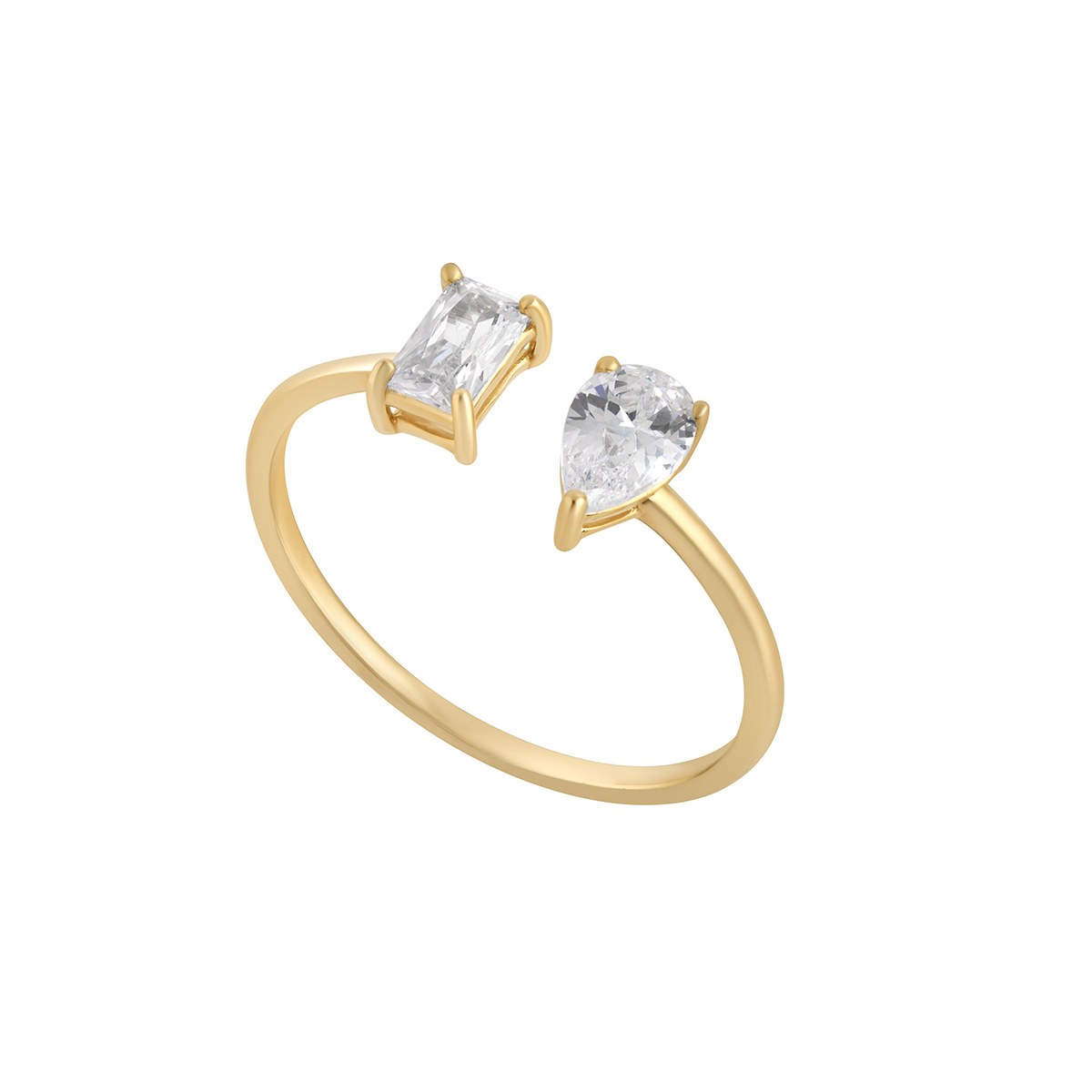 9ct Yellow Gold Pear & Rectangular Cubic Zirconia Open Ring