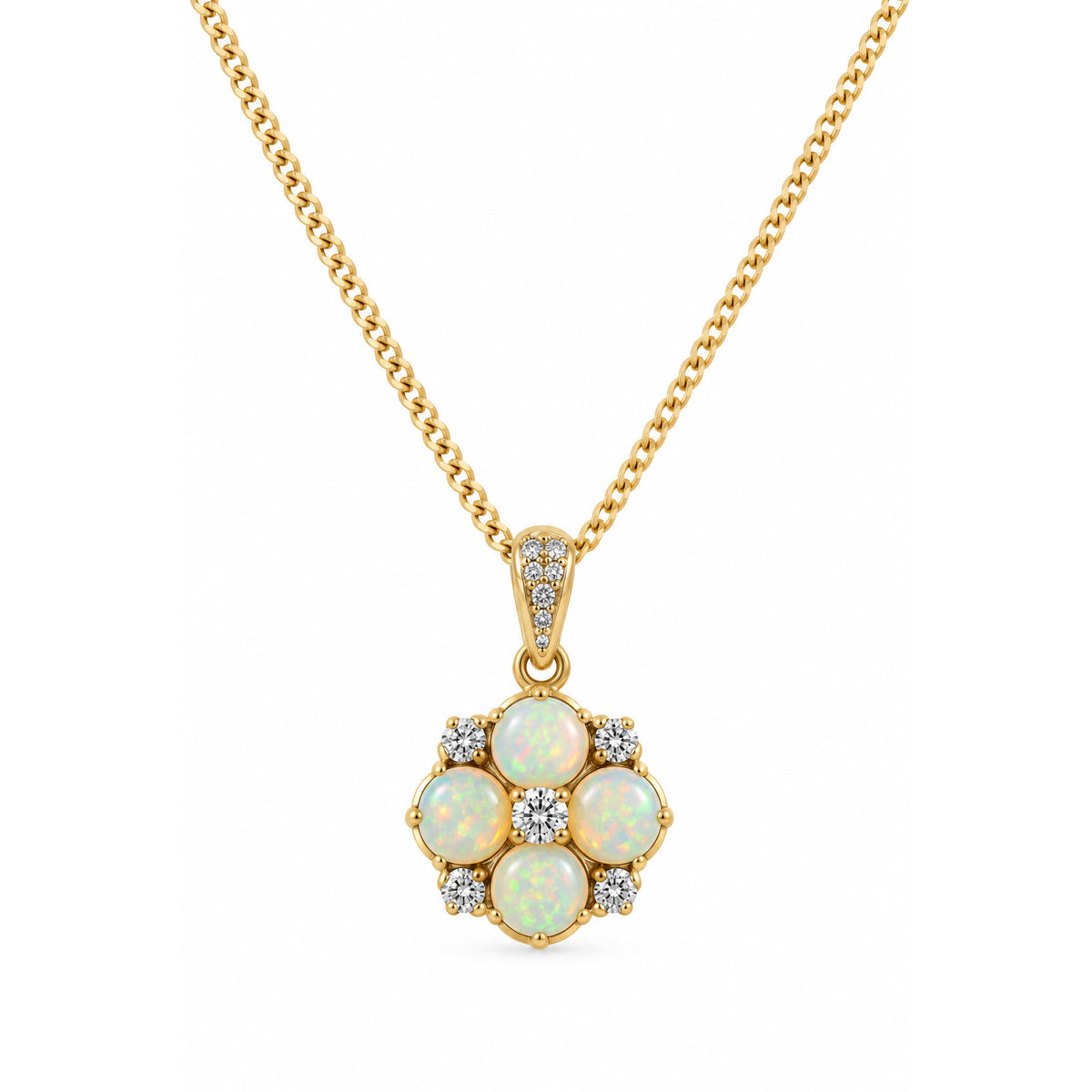 9ct Yellow And White Gold Opal And Diamond Pendant