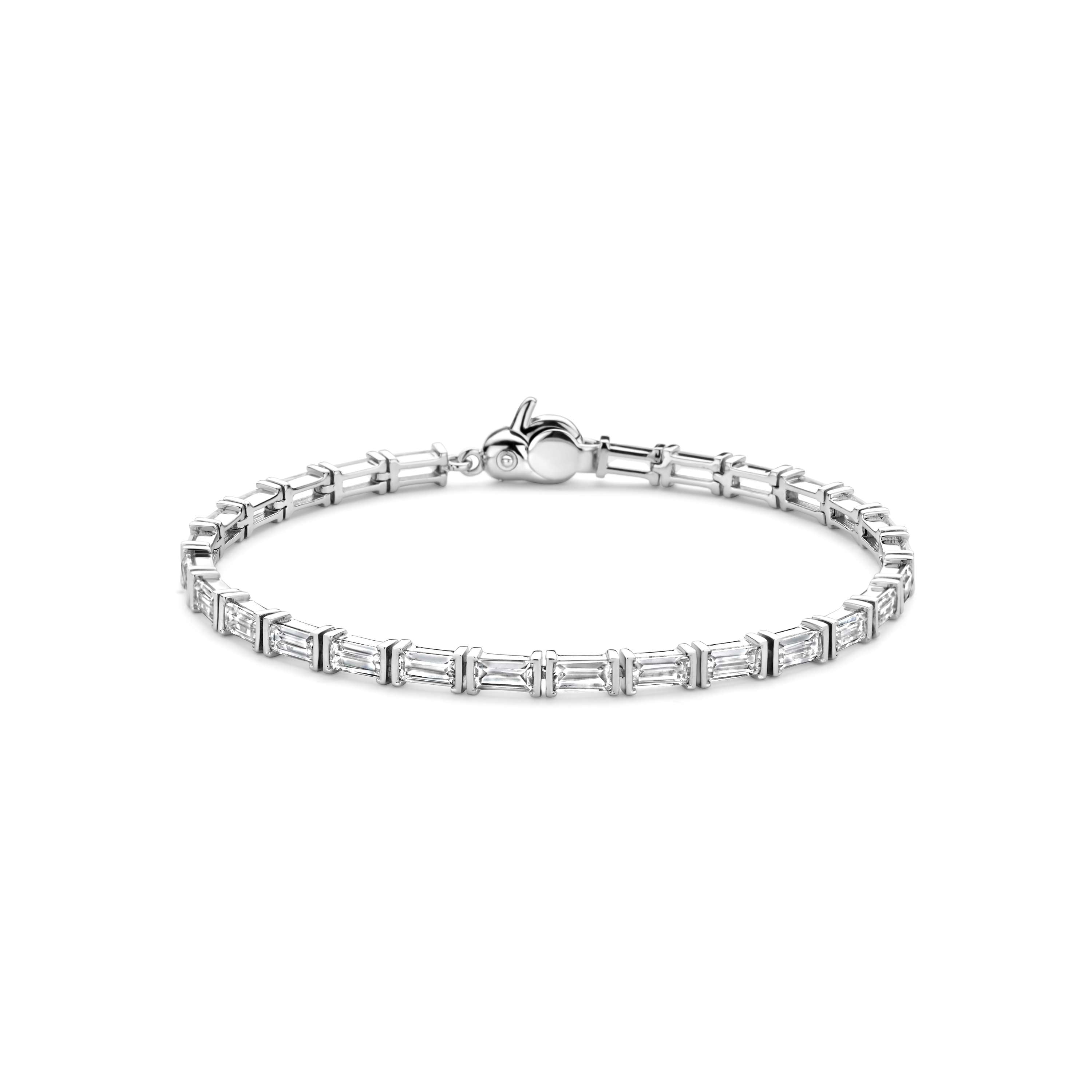 Ti Sento Sterling Silver Emerald Cut Cubic Zirconia Tennis Bracelet - 7'