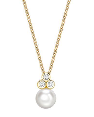 9ct Yellow Gold Cultured Freshwater Pearl and Diamond Trefoil Pendant