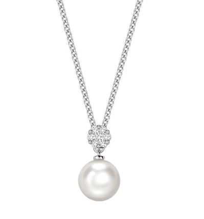 9ct White Gold Cultured Freshwater Pearl & Diamond Cluster Pendant