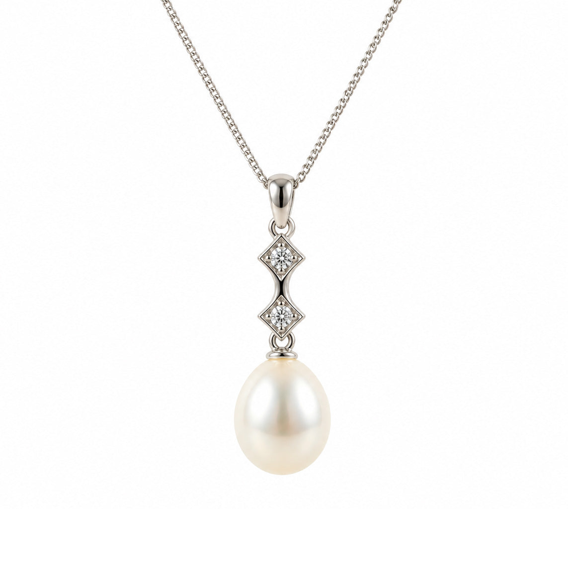 Lustrous 9ct White Gold Cultured Freshwater Pearl And Diamond Pendant
