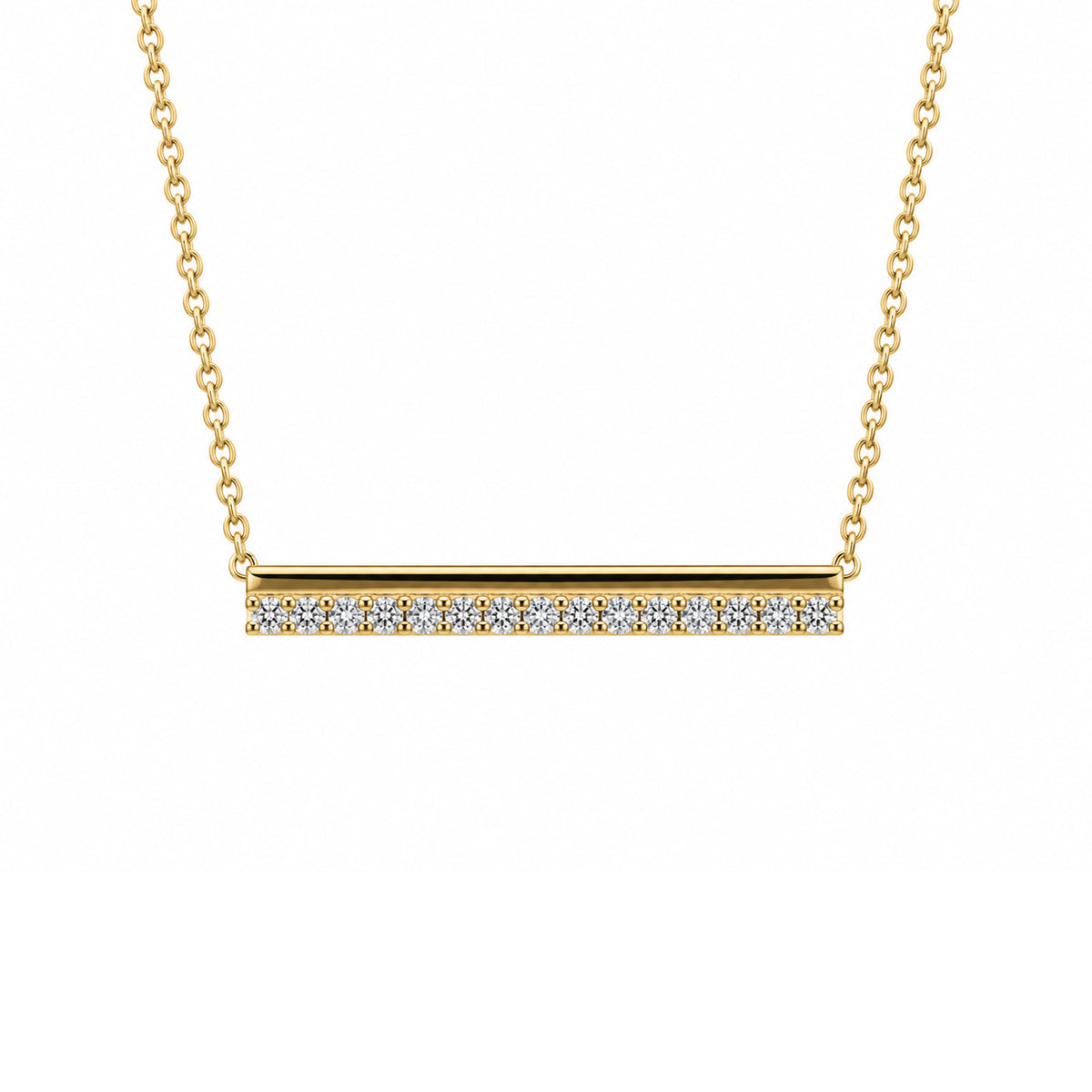 9ct Yellow Gold 17 Stone Round Brilliant Diamond Bar Necklace
