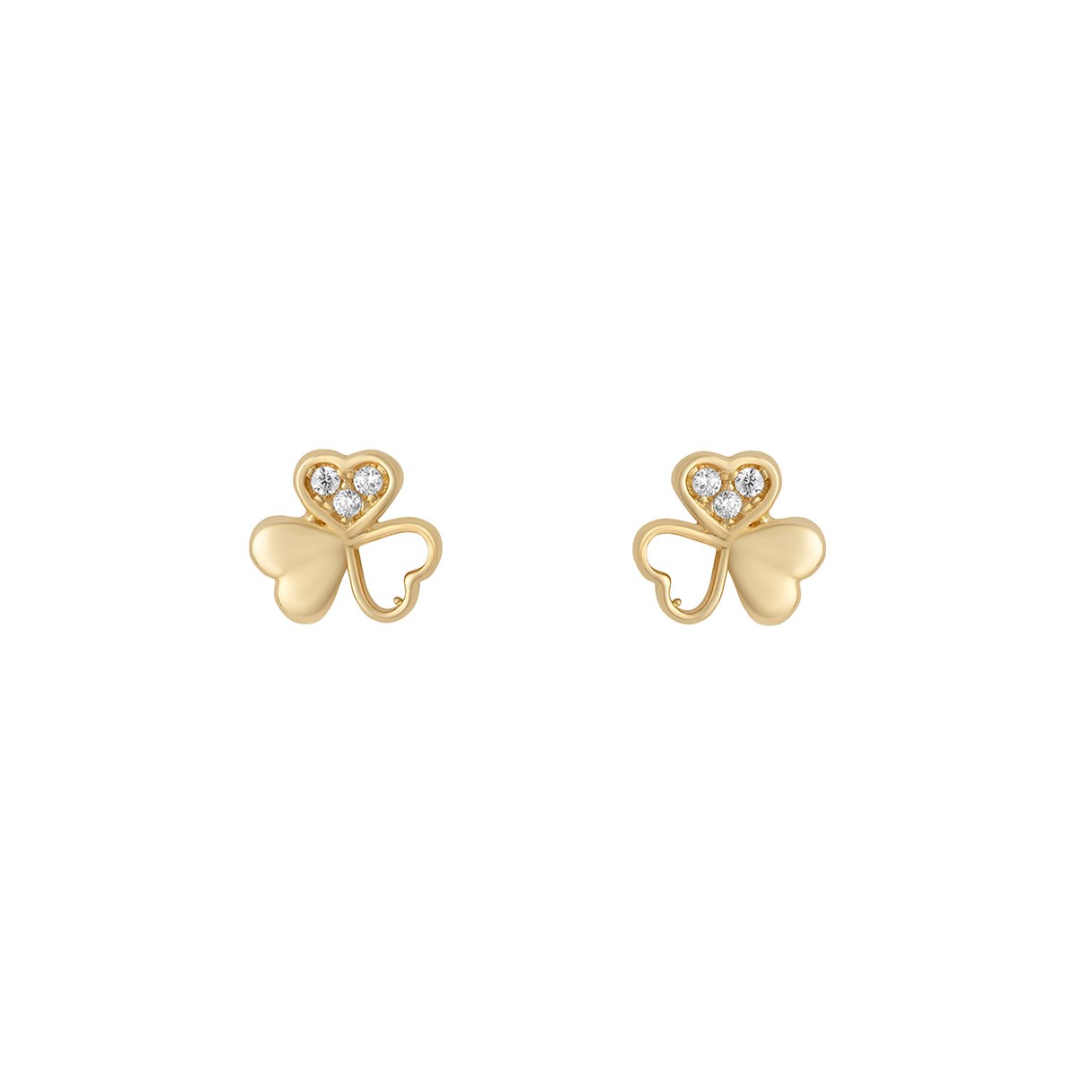 9ct Yellow Gold Cubic Zirconia Shamrock Stud Earrings