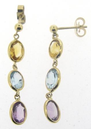 9ct Yellow Gold Multi-Stone Drop Earrings