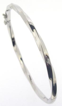9ct White Gold Oval Twist Hinge Bangle Charm Bracelet