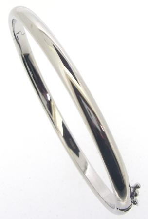 9ct White Gold D-Shape Oval Hinge Bangle Bracelet