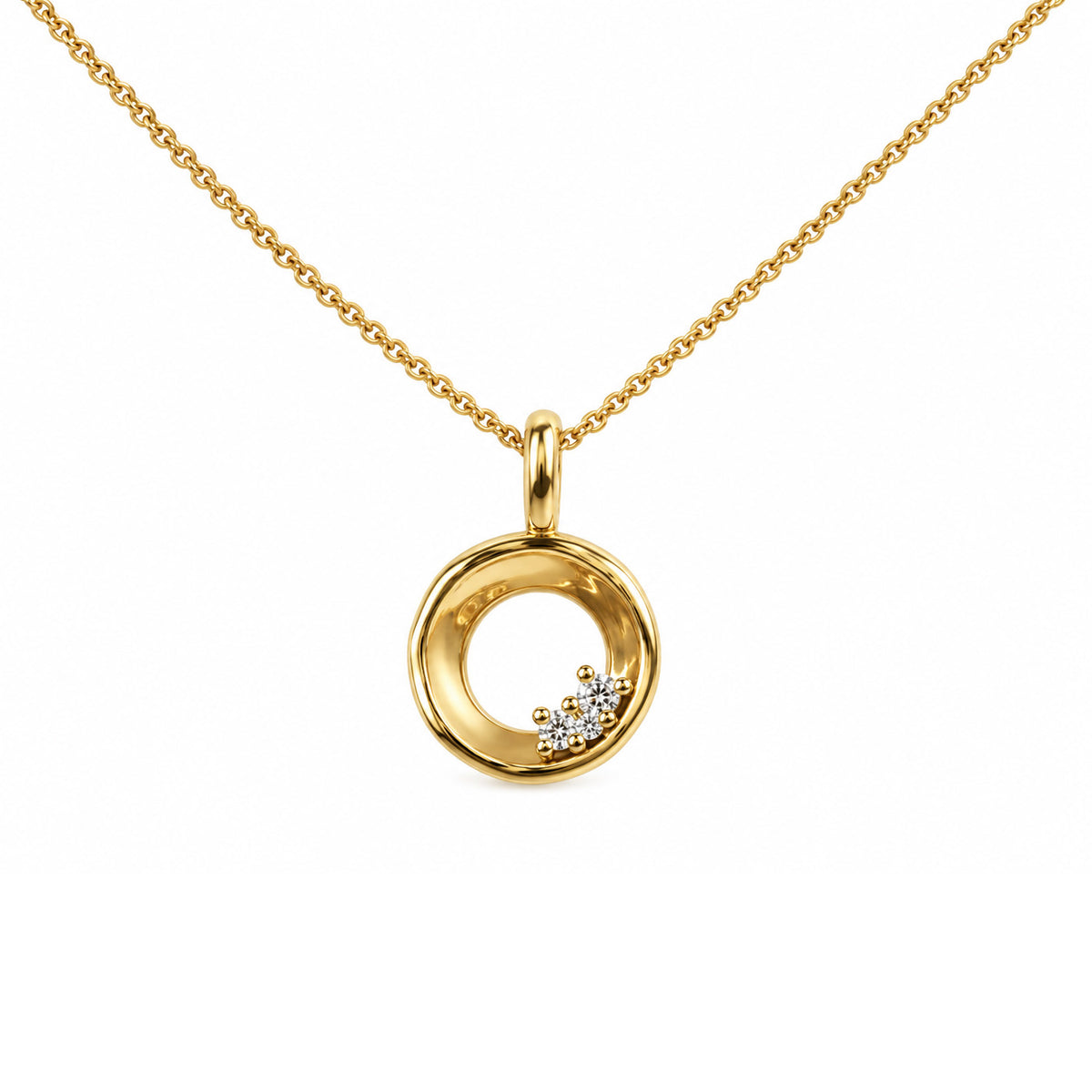 9ct Yellow Gold Circle Two Stone Diamond Pendant T0.03ct
