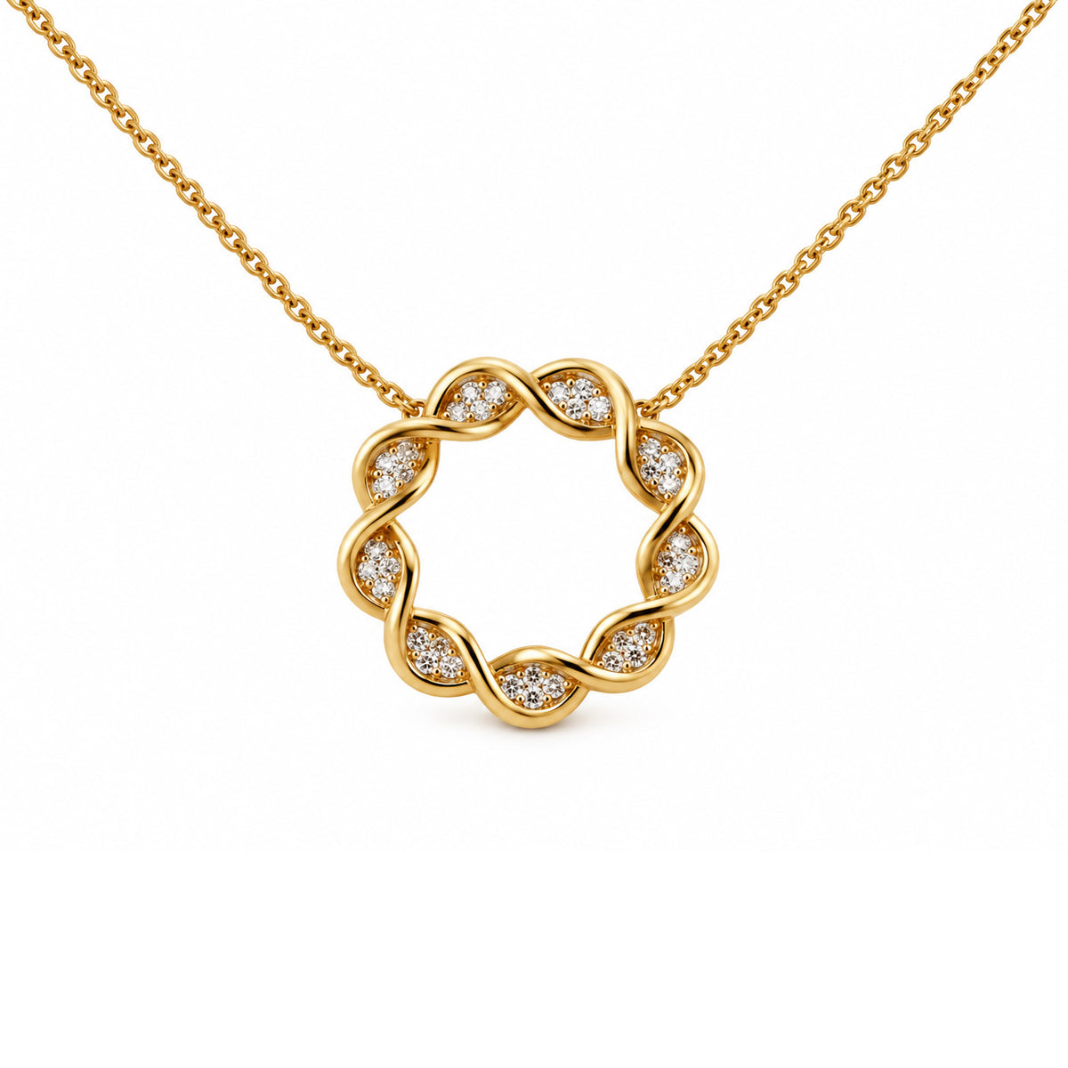 9ct Yellow Gold Plait Circle Diamond Pendant T0.11ct