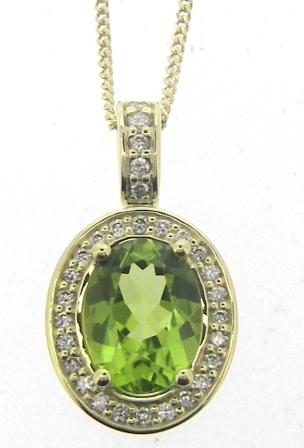 9ct Yellow Gold Oval Per & Diamond. Pendant D0.13ct