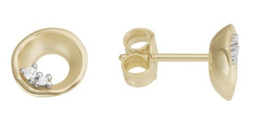 9ct Yellow Gold Diamond Circle Stud Earrings