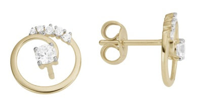 9ct Yellow Gold Diamond Circle Stud Earrings