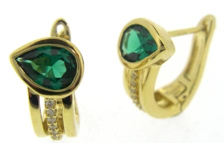 CARAT* London Sterling Silver Yellow Gold Plated Jaia Green Pear Stone Hoop Earrings with Cubic Zirconia
