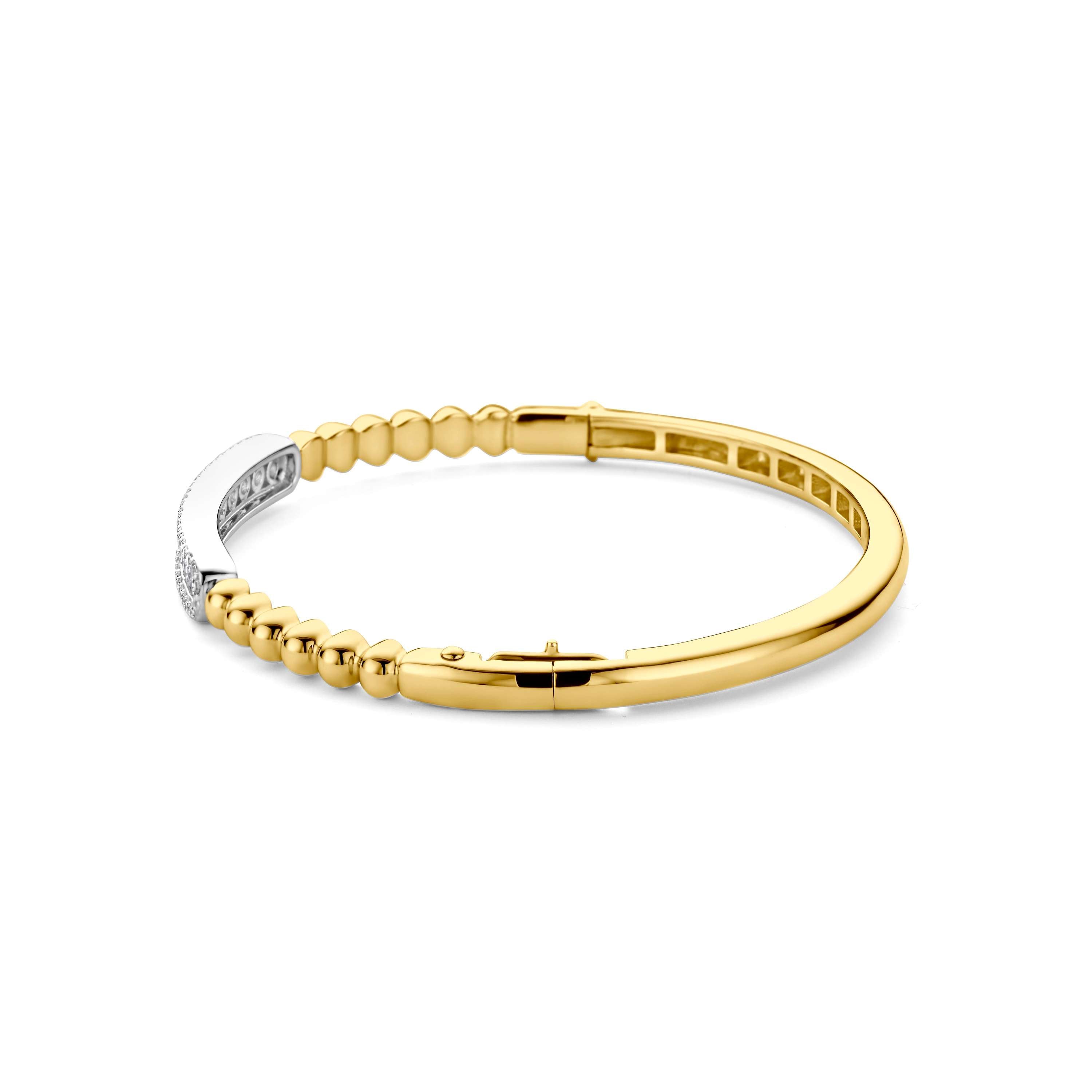 Ti Sento Sterling Silver Yellow Gold Plated Bangle with Pave Cubic Zirconia Centre & Beads on Eatch Side