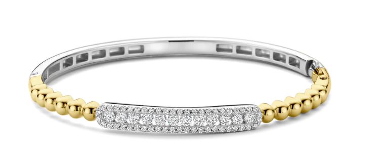 Ti Sento Pavé Bangle - Cubic Zirconia & Beads, Silver & Gold Bracelet