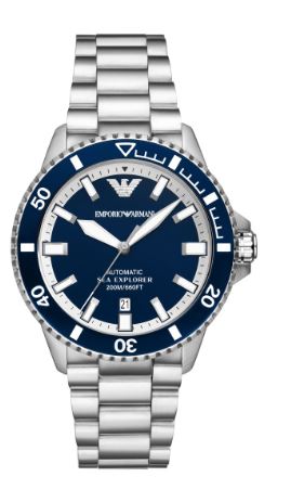 Armani Gents Sea Explorer Automatic Watch 42mm Stainless Steel Blue Dial with Blue Bezel