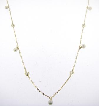 9ct Yellow Gold Freshwater Pearl And CZ Necklace