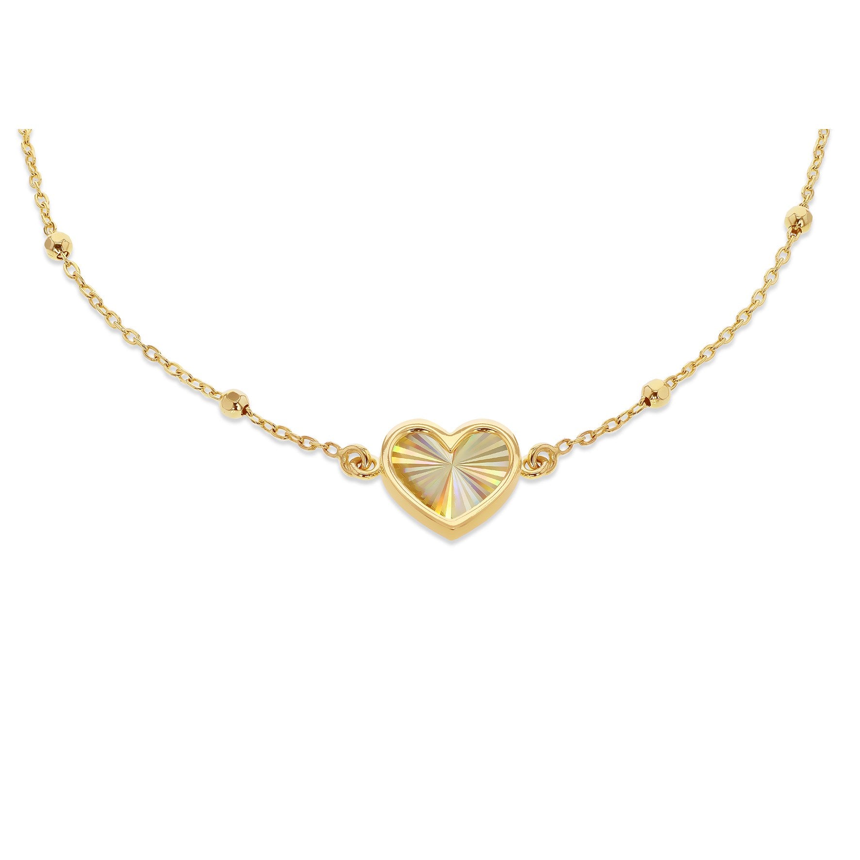 9ct Yellow Gold Rainbow Heart & Ball Curb Chain Bracelet 7.5'