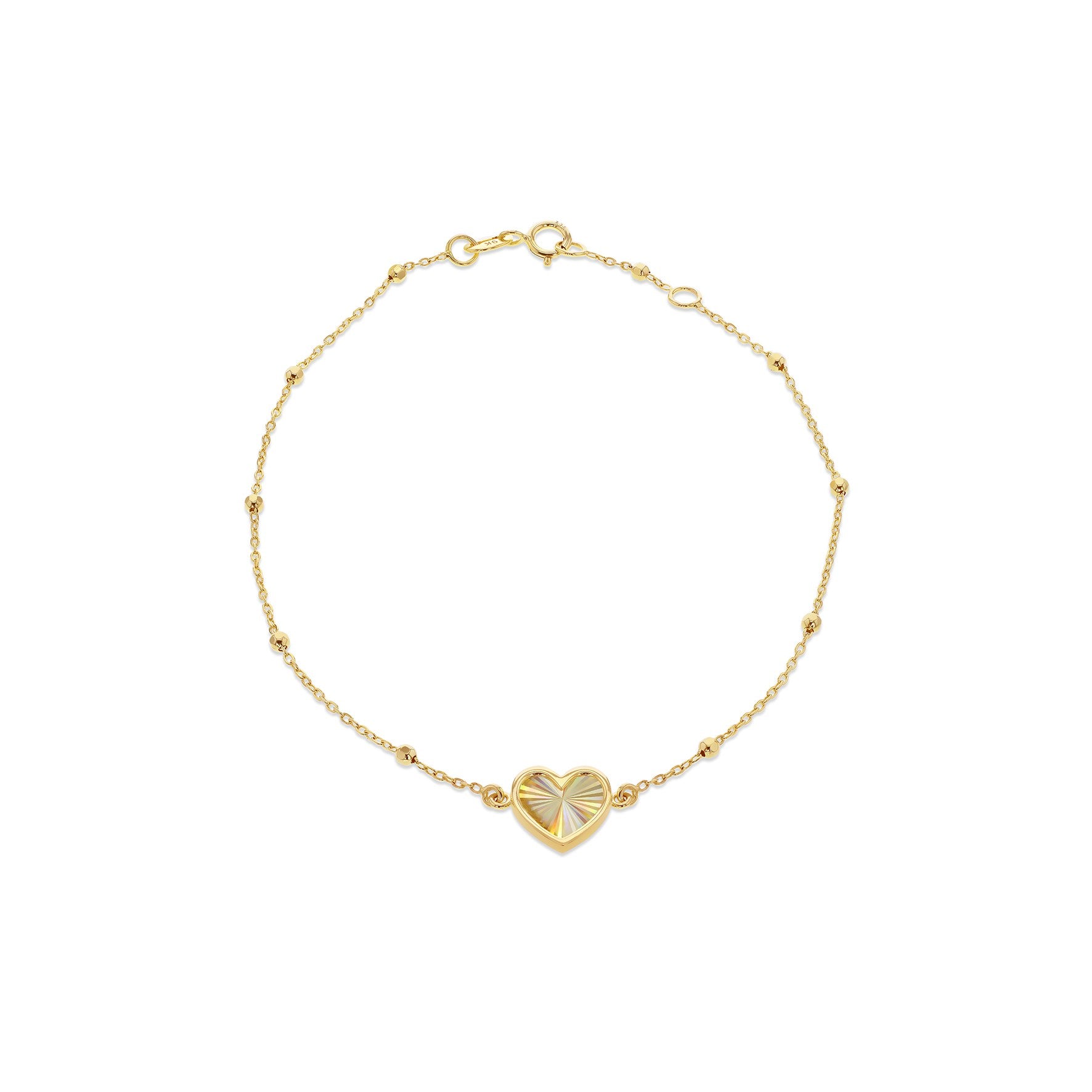 9ct Yellow Gold Rainbow Heart & Ball Curb Chain Bracelet 7.5'
