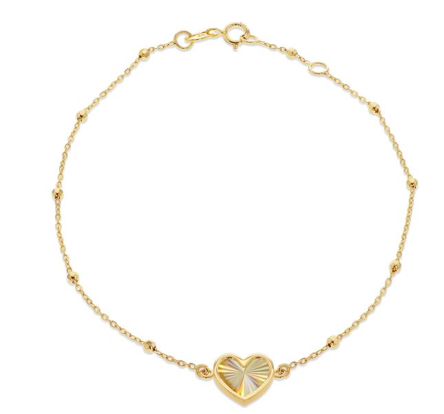 9ct Yellow Gold Rainbow Heart Ball Curb Chain Bracelet