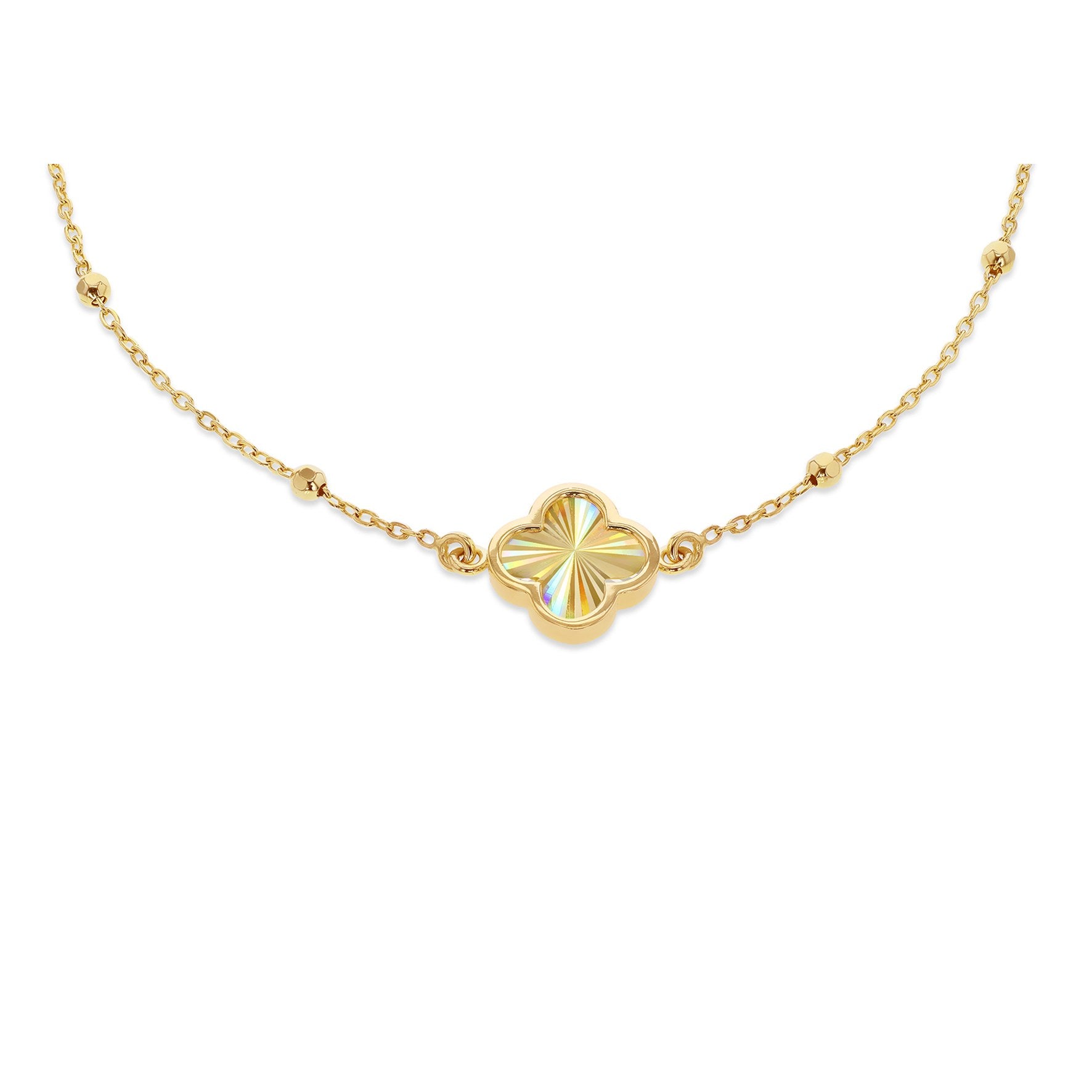 9ct Yellow Gold Rainbow Petal Ball Curb Chain Bracelet 7.5'