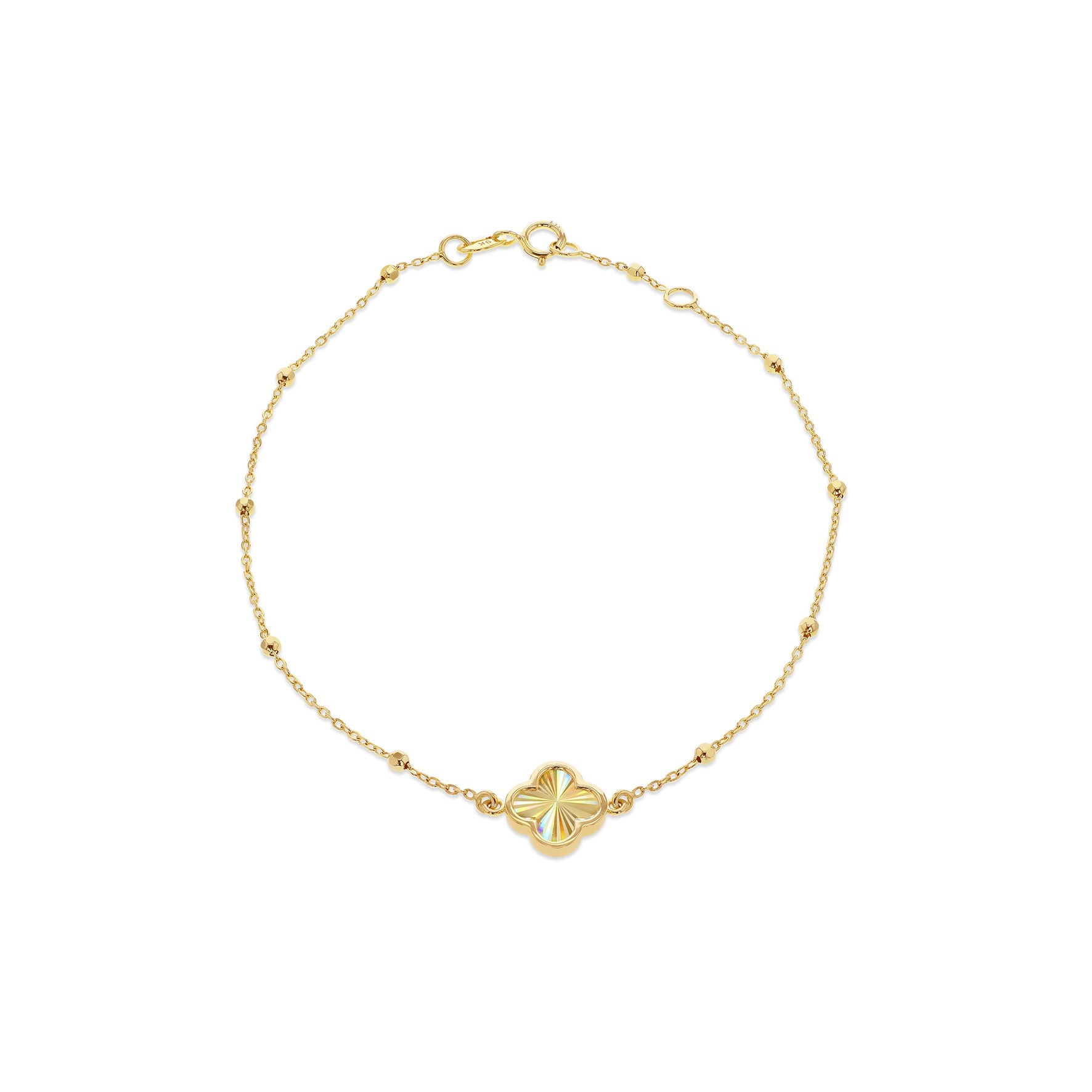 9ct Yellow Gold Rainbow Petal Ball Curb Chain Bracelet 7.5'