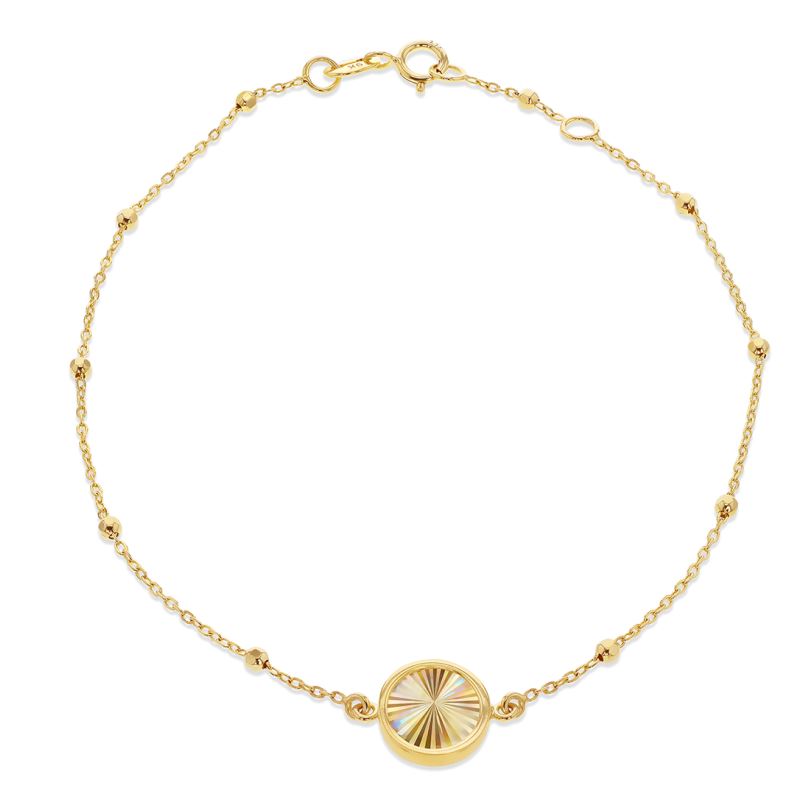 9ct Yellow Gold Rainbow Circle Ball Curb Chain Bracelet