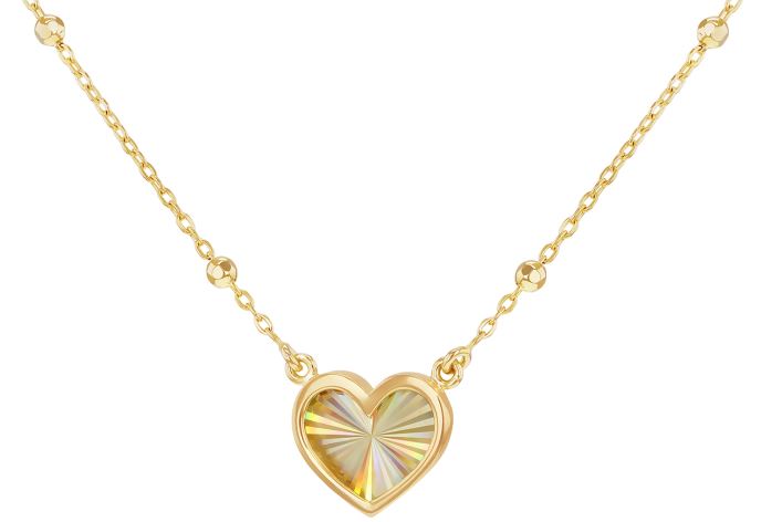 9ct Yellow Gold Rainbow Heart Ball Curb Chain Necklace