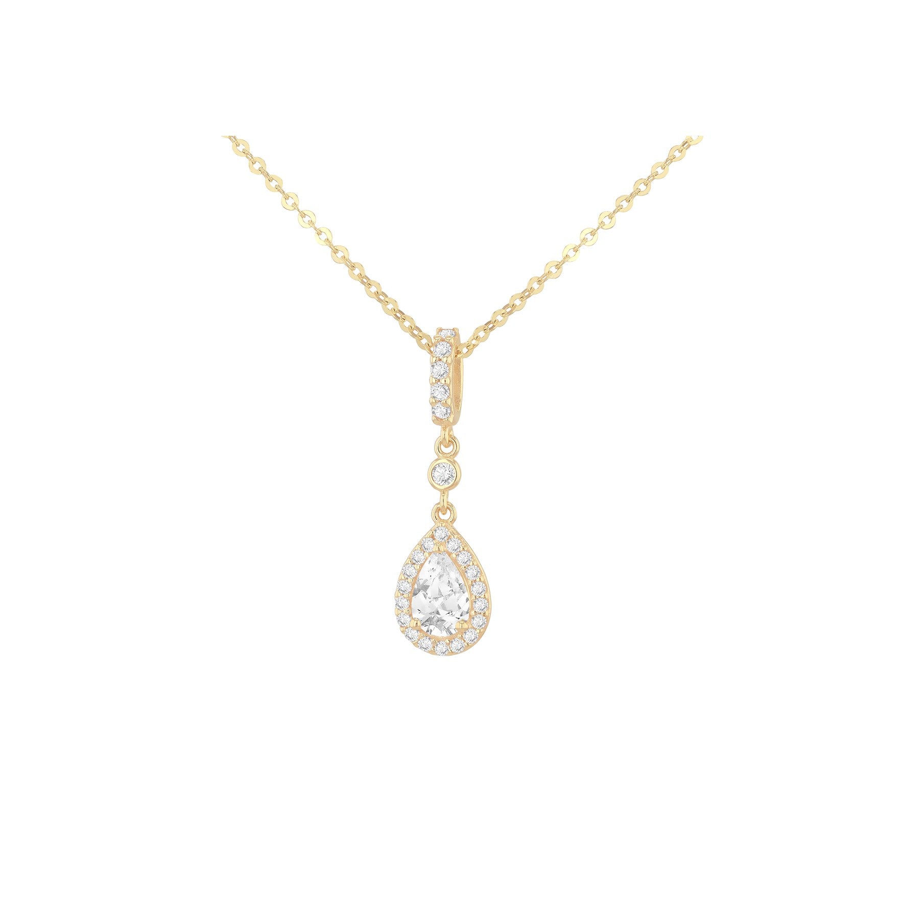 9ct Yellow Gold Cubic Zirconia Teardrop Halo Pendant