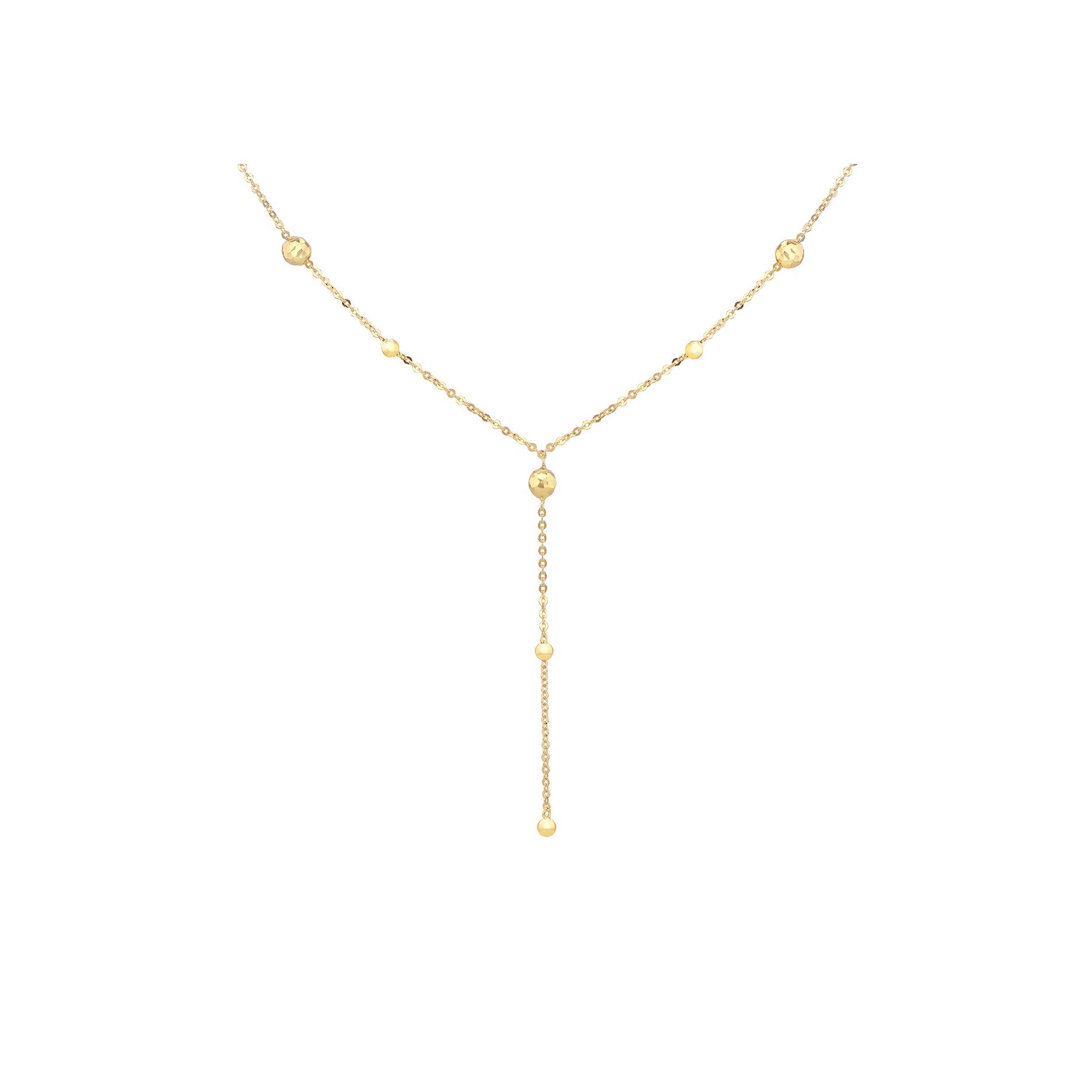 9ct Yellow Gold Diamond Cut Ball Lariat Necklace