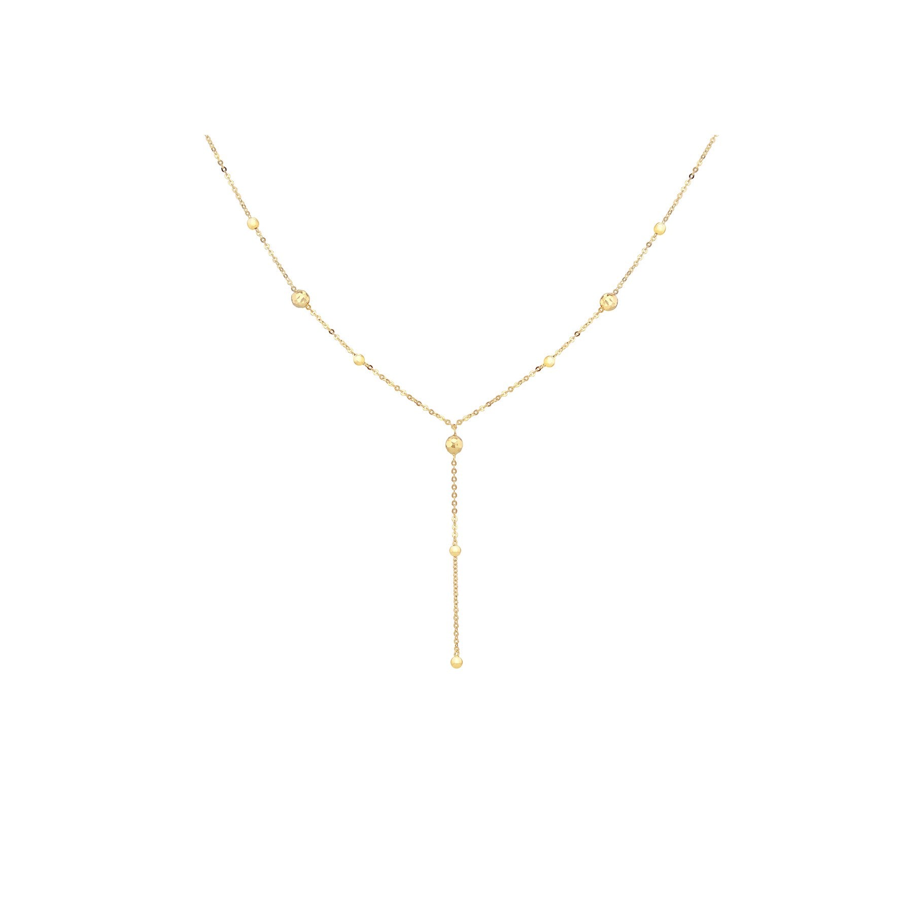 9ct Yellow Gold Diamond Cut Ball Lariat Necklace