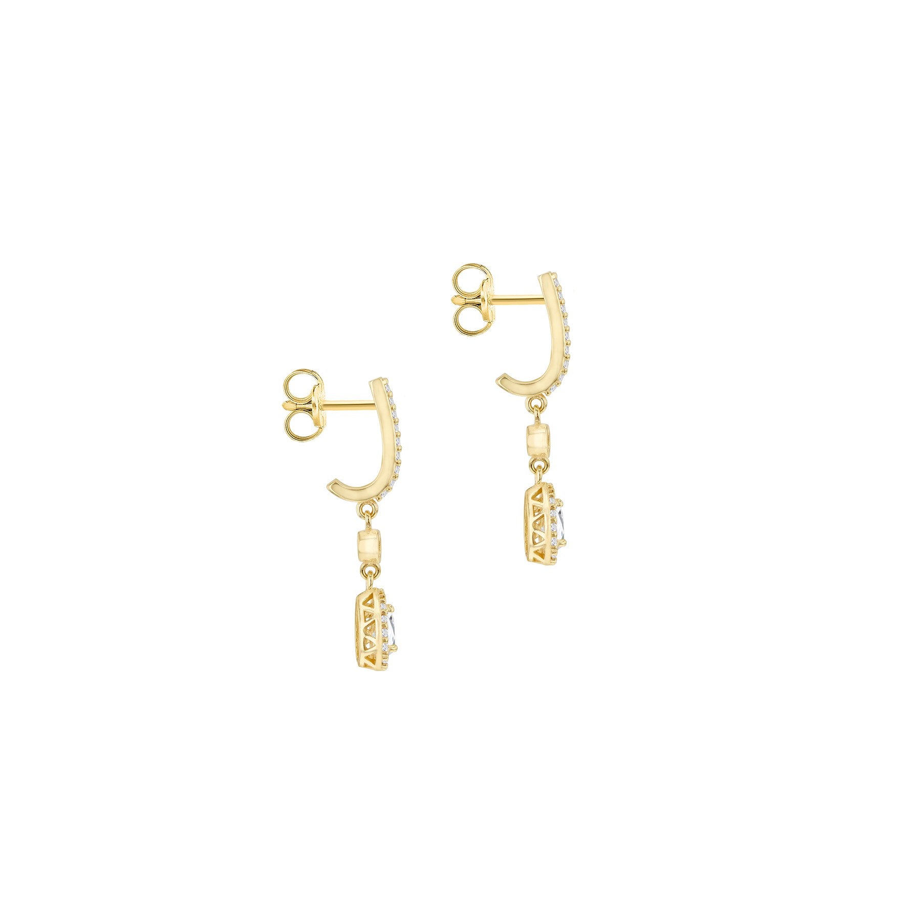 9ct Yellow Gold Cubic Zirconia Teardrop Halo Drop Earrings