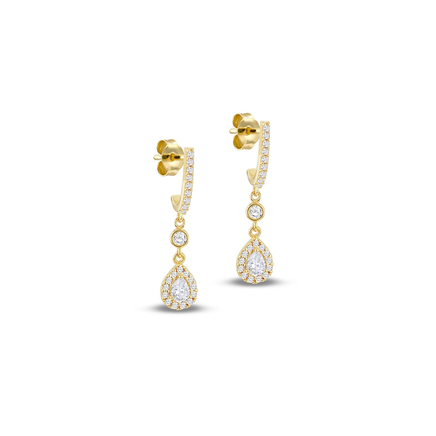 9ct Yellow Gold Cubic Zirconia Teardrop Halo Drop Earrings