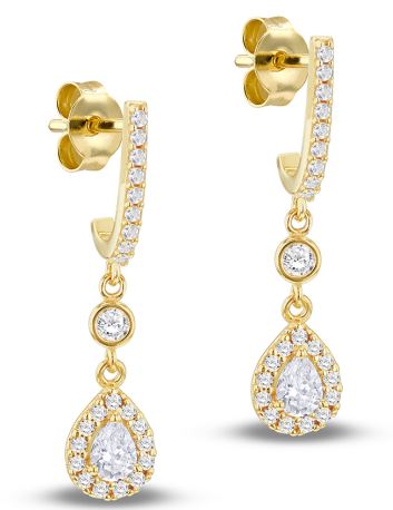 9ct Yellow Gold Cubic Zirconia Halo Drop Earrings