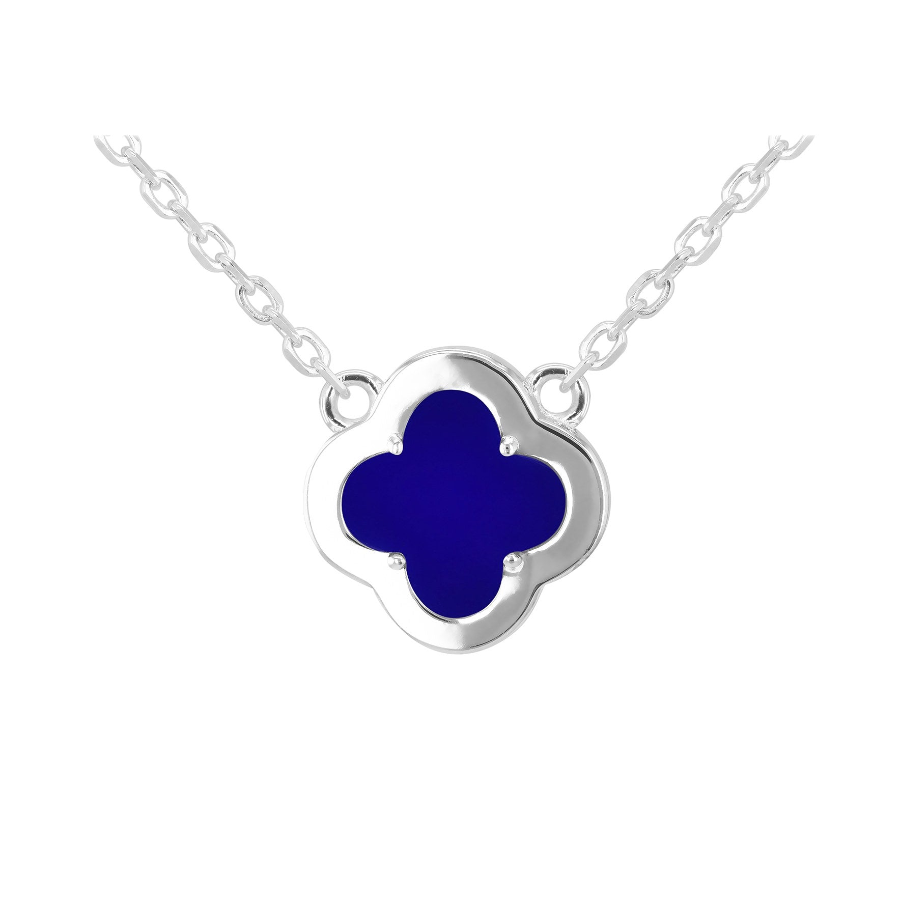 Sterling Silver Synthetic Blue Lazurite & Cubic Zirconia Clover Necklace 16-18'