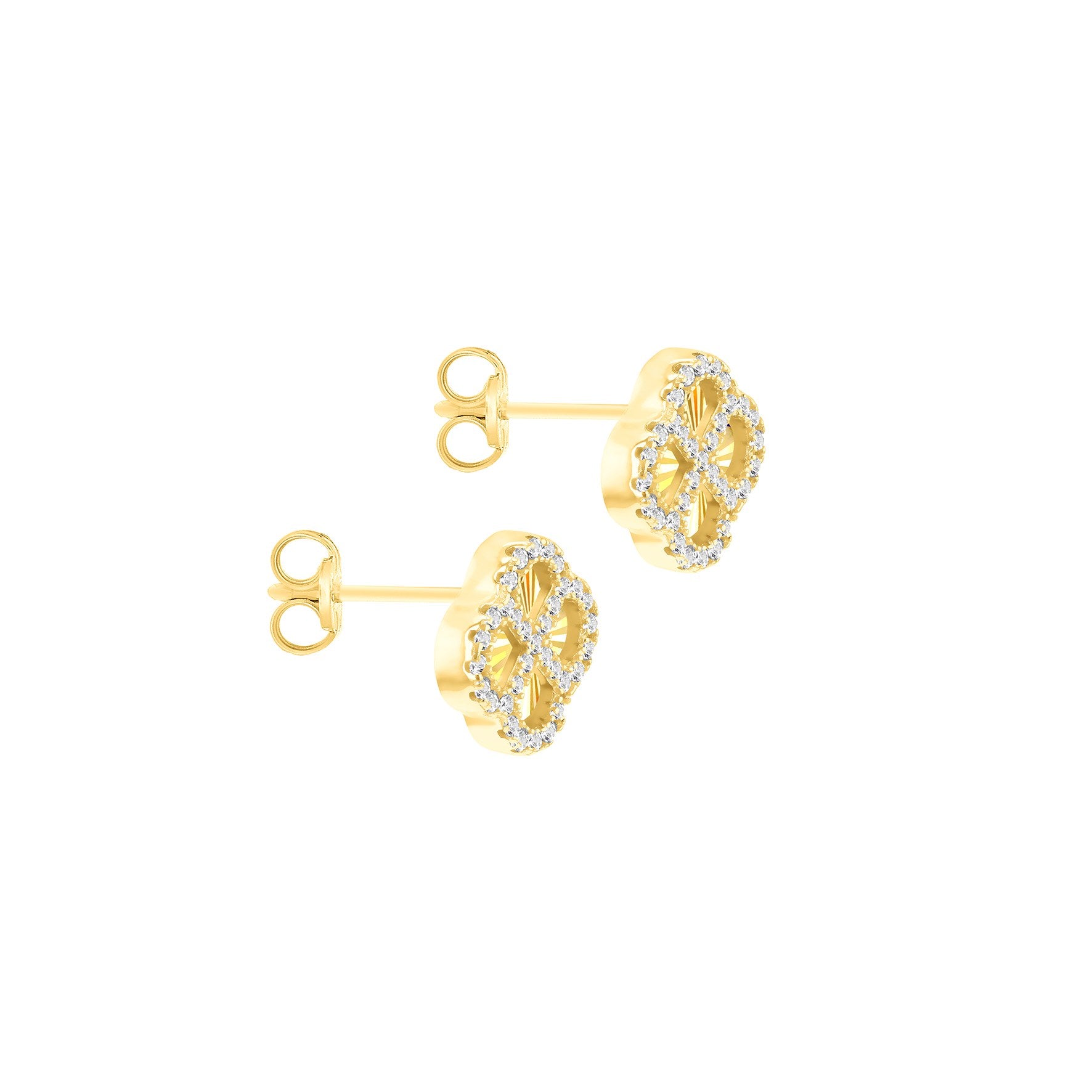 Sterling Silver Yellow Gold Plated Rainbow Cubic Zirconia Petal Stud Earrings
