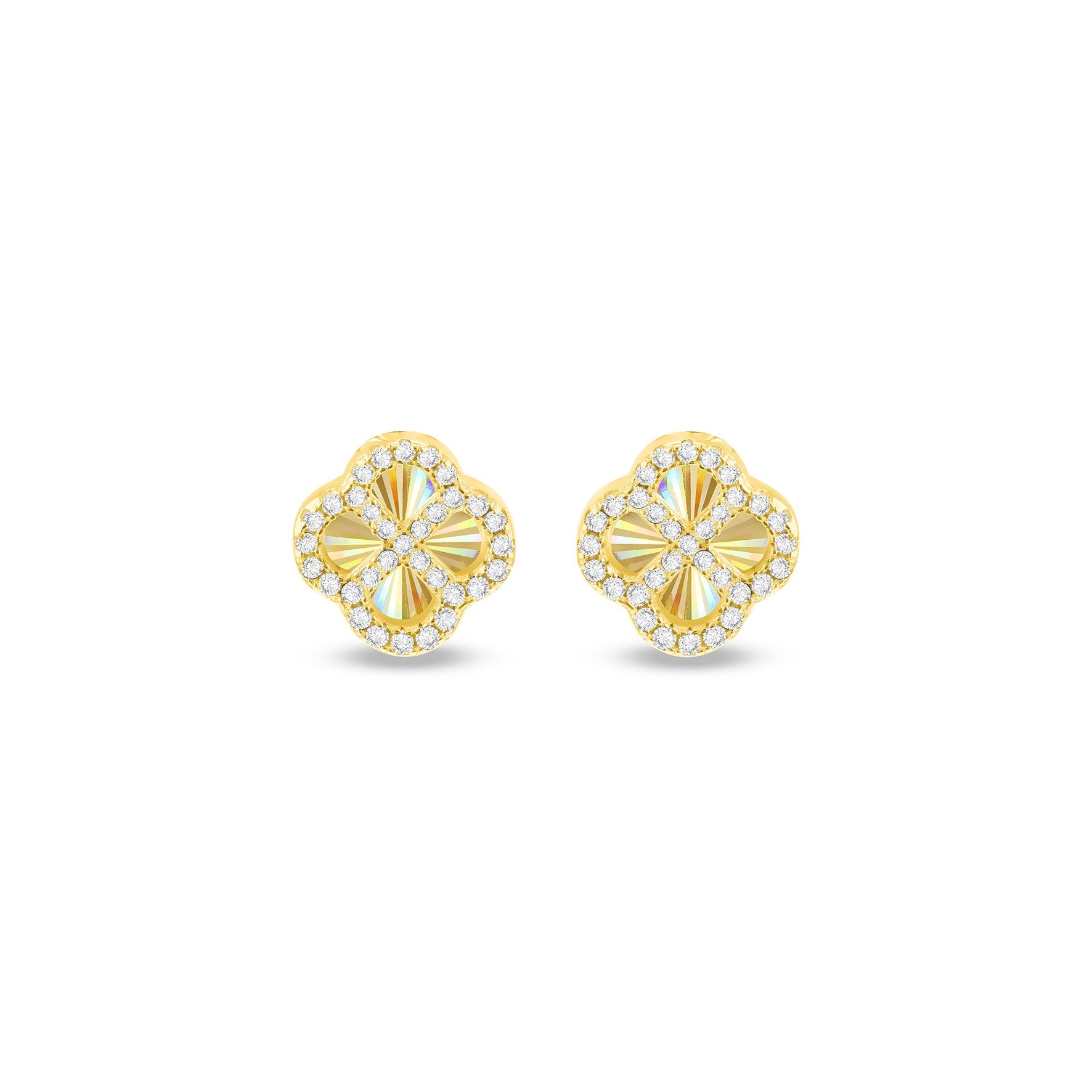 Sterling Silver Yellow Gold Plated Rainbow Cubic Zirconia Petal Stud Earrings