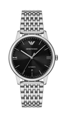 Armani Gents Minimalist Automatic Watch 39mm Stainless Steel Black Dial