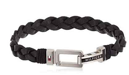 Tommy Hilfiger Mens Black Leather Flat Braided Bracelet