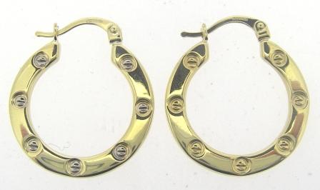 9ct Yellow and White Gold Hoop Earrings with Screw Detail