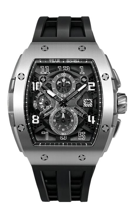 Tsar Bomba Elemental Series Quartz Chronograph Watch TB8211Q-01 – Black FKM Rubber Strap